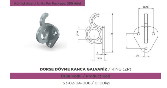 DORSE DOVME KANCA GALVENIZ 4 MM